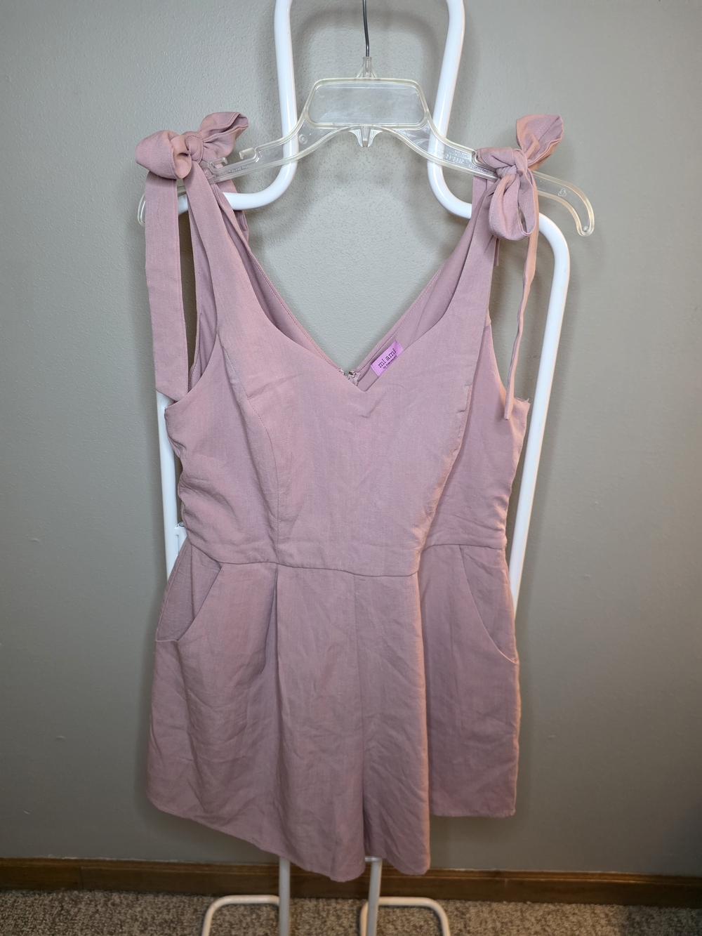 Francesca's Collections Dusty Pink Tie-Shoulder Romper